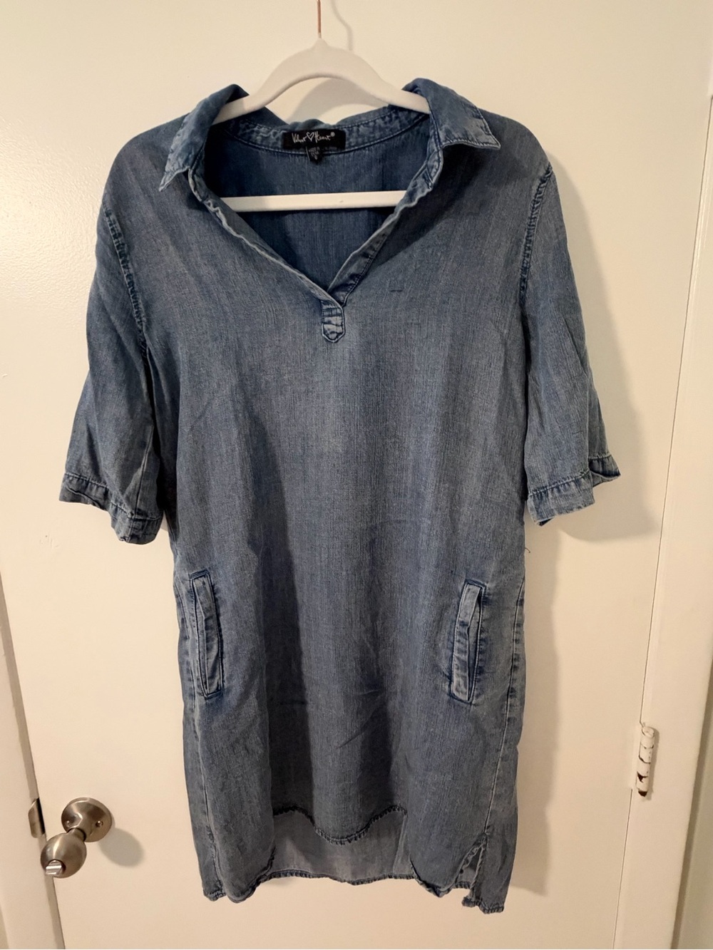 Velvet Heart Chambray Shift Dress in Light Blue